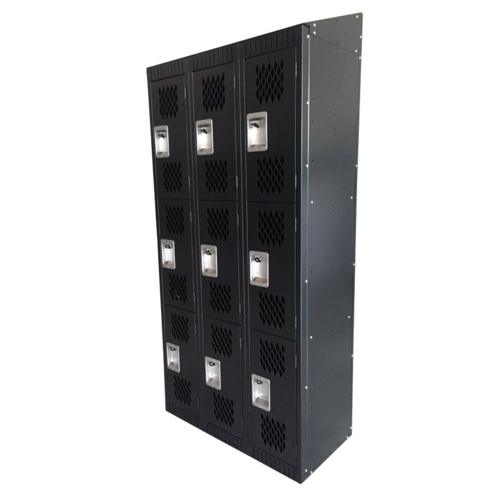 Omcan USA 43048 3-Tier / 3 Bank Black Locker with Mesh Doors