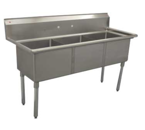 Serv-Ware E3CWP1818-V Serv-Ware - Sinks - 14" Deep Economy Sink 3 Bowl - 59" W x 23.5" D x 45.5" H
