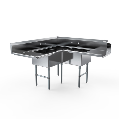 NBR Equipment SDT3C-202012L20 Economy Corner Dishtable