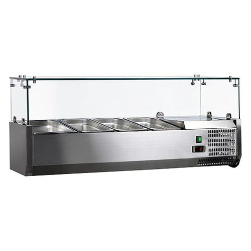 Omcan USA 46679 47-inch Refrigerated Topping Rail with Glass Guard