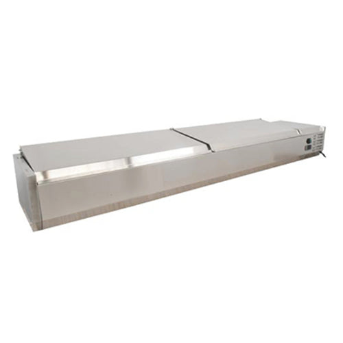 Omcan USA 46658 REFRIGERATED PIZZA TOPPING RAIL S S COVER  3 X GN 1/3 AND 1 X GN 1/2 PANS 110V/60/1 cETLus/ETLs