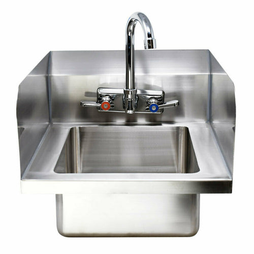 Omcan USA 44586 Fabricated Hand Sink with Side Splashes, 4 Gooseneck Faucet and Drain Basket