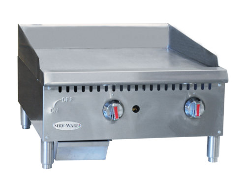 Serv-Ware STGS-24 Serv-Ware - Gas Cooking - 24" Thermostatic Gas Griddle  - Natural Gas - Dimensions: 23.98" W x 29.96" D x 16.22" H - Temperature Range: 200°F – 500°F - BTU/H: 30