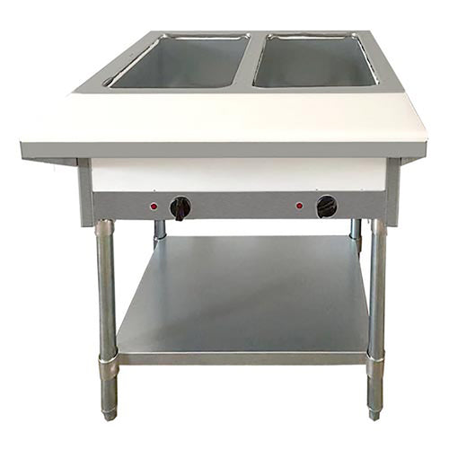 Omcan USA 46646 30-inch Electric Steam Table with 2 Pan Size Tray, Cutting Board and Under-shelf