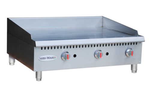 Serv-Ware STGS-36 Serv-Ware - Gas Cooking - 36" Thermostatic Gas Griddle  - Natural Gas - Dimensions: 35.98" W x 29.96" D x 16.22" H - Temperature Range: 200°F – 500°F - BTU/H: 30