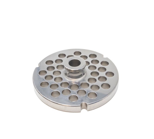 Omcan USA 43565 European Style #32 stainless steel plate with hub, 10mm (3/8") - three notches/ round