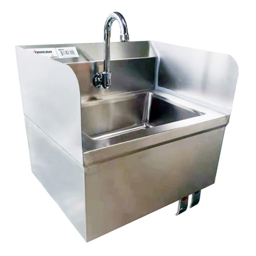 Omcan USA 46512 Fabricated Hand Sink with Knee Valve Assembly and Side Splashes