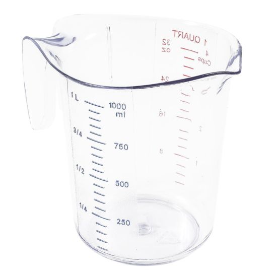 Winco PMCP-100 1 qt Raised Markings Clear Polycarbonate Measuring Cup