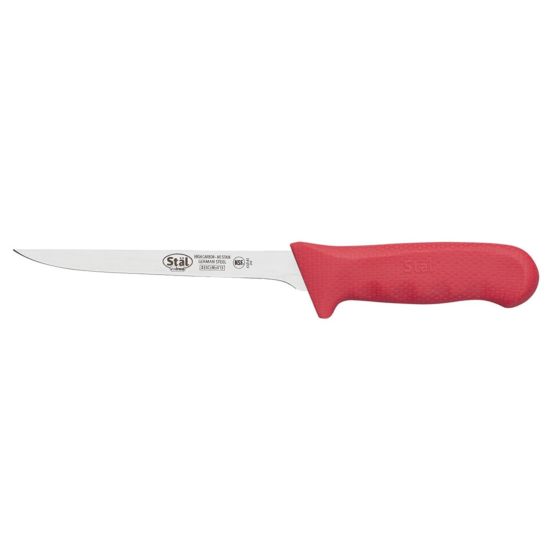 Winco KWP-61R Stal 6" Straight Boning Knife with Red Handle