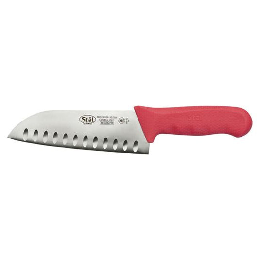 Winco KWP-70R Stal 7" Santoku Knife with Red Handle