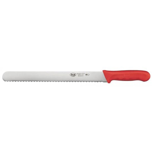 Winco KWP-121R Stal 12" Straight Bread Knife with Red Handle