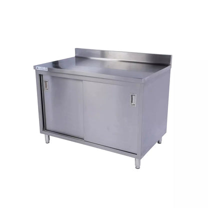 KCS CBS-2472-4BS 24" x 72" Stainless Steel Storage Welded Cabinet with With 2 Sliding Doors and 4" Backsplash