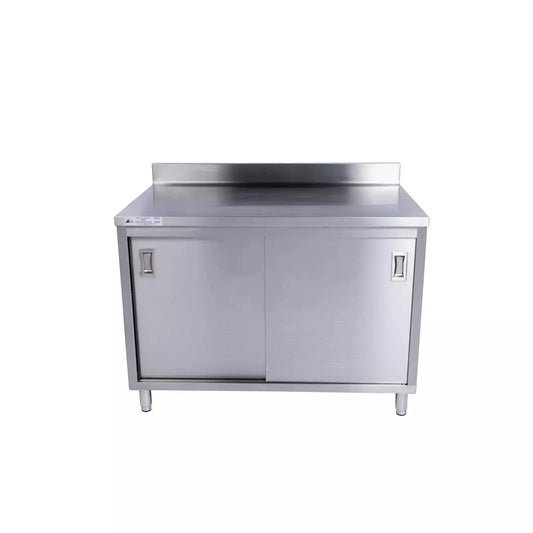 KCS CBS-3048-4BS 30" x 48" Stainless Steel Storage Welded Cabinet with With 2 Sliding Doors and 4" Backsplash