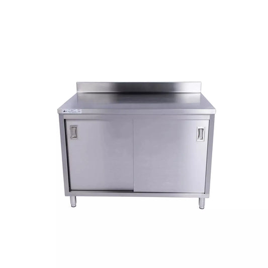 KCS CBS-2460-4BS 24" x 60" Stainless Steel Storage Welded Cabinet with With 2 Sliding Doors and 4" Backsplash