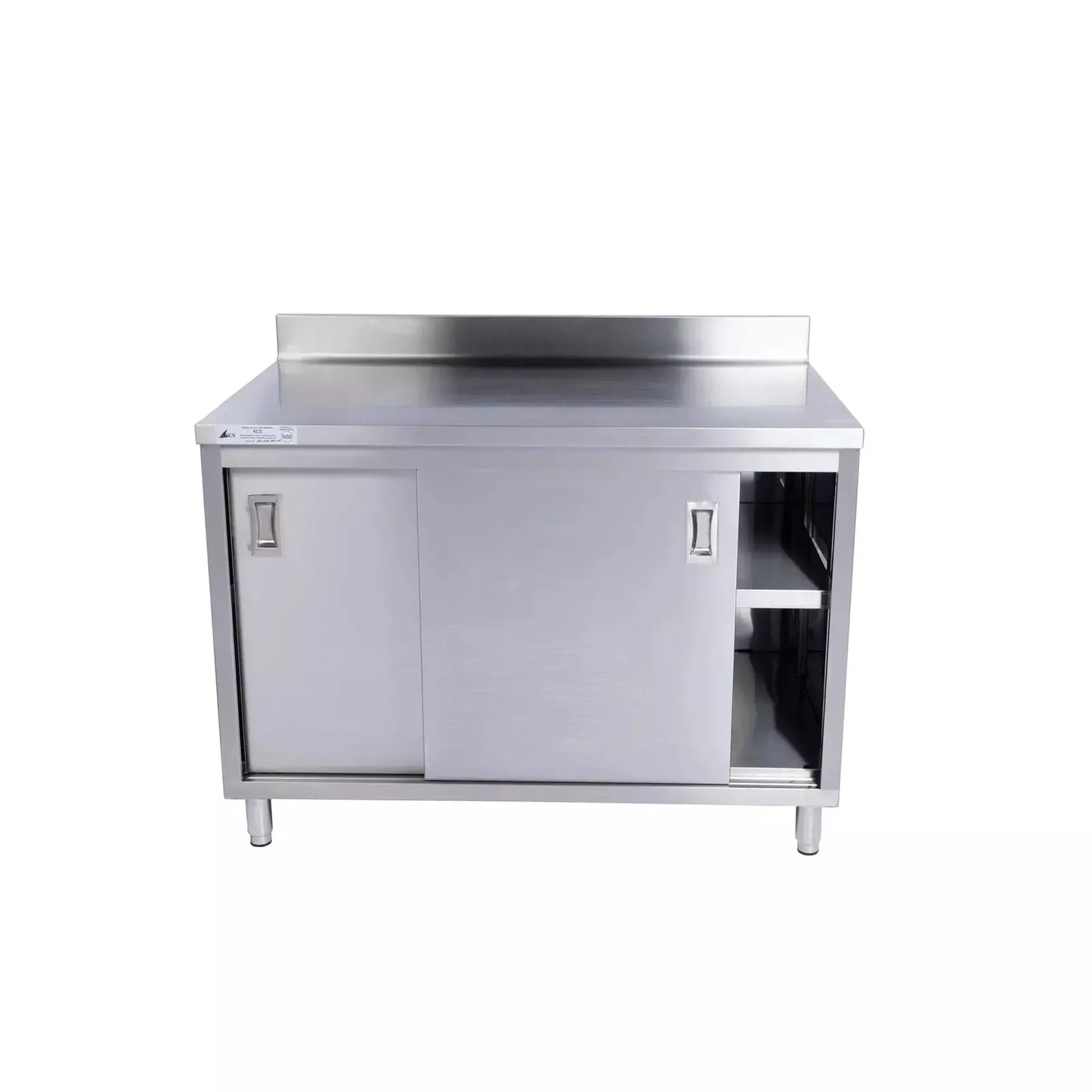 KCS CBS-3060-4BS 30" x 60" Stainless Steel Storage Welded Cabinet with With 2 Sliding Doors and 4" Backsplash