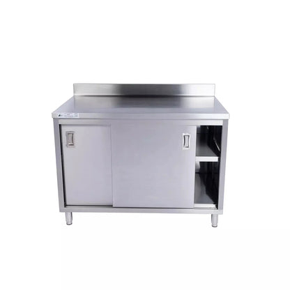 KCS CBS-2472-4BS 24" x 72" Stainless Steel Storage Welded Cabinet with With 2 Sliding Doors and 4" Backsplash