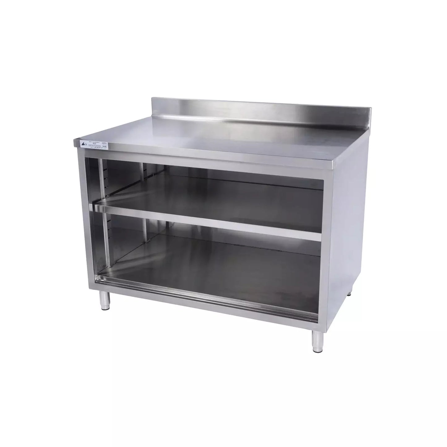 KCS CBS-2472-4BSWO 24" x 72" Stainless Steel Storage Welded Cabinet Open Front with 4" Backsplash