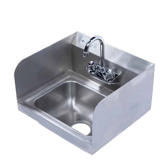 KCS HS2-SP 12" x 16" Stainless Steel Wall Mount Hand Sink with Side Backsplash