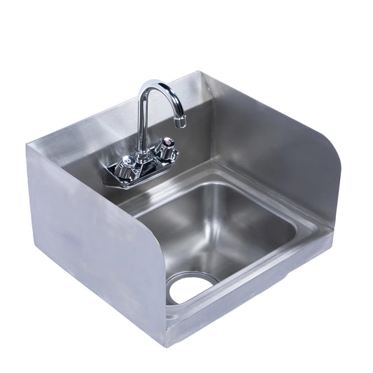 Armor 15" Stainless Steel Wall Hung Hand Sink with Faucet and Side Splashes