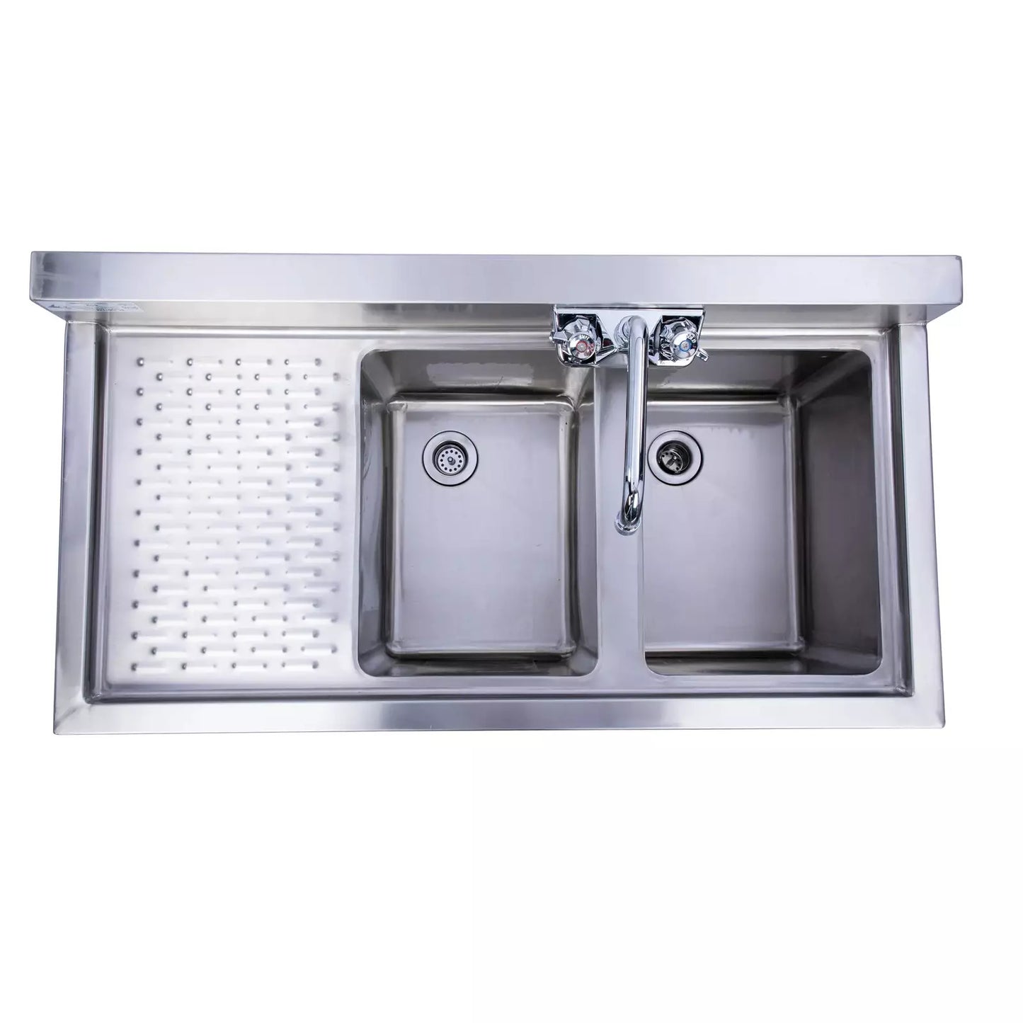 KCS BS3-2L 36" Wide Two Bowl Under Bar Hand Sink With Swivel Faucet with Left Drainboard