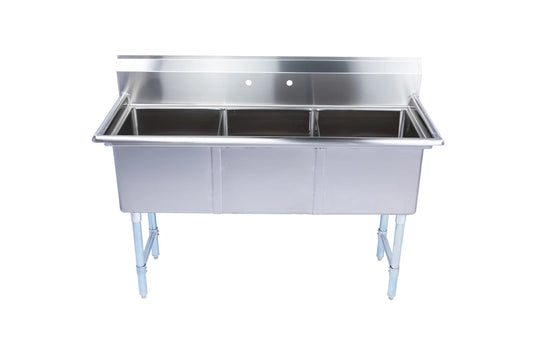 KCS Three Compartment Stainless Steel Commercial Sink (23.75" x 59.5")