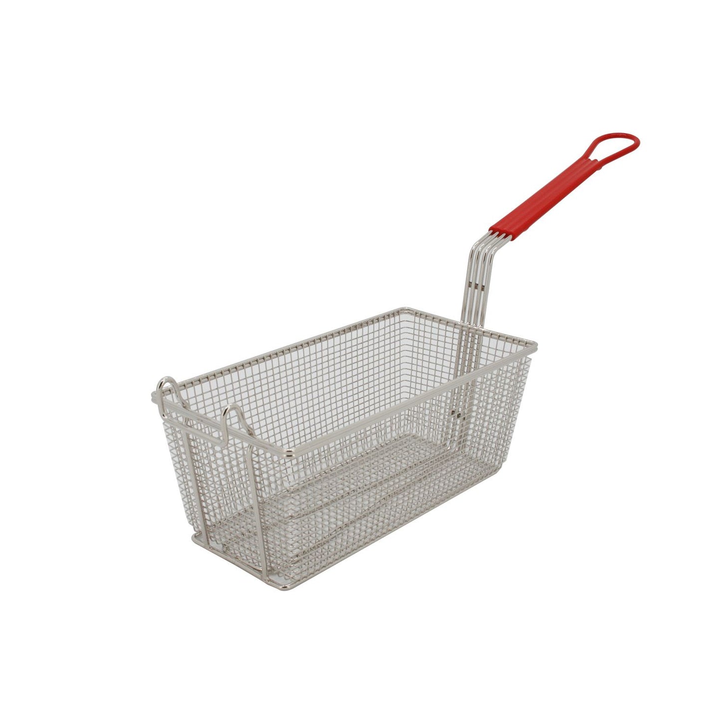 Fry Basket Nickel-Plate 12-7/8x6-5/8x5-3/8" with Front Hook Red Handle