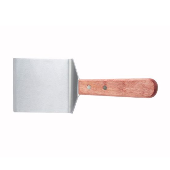 Winco TN46 Steak / Burger Turner with Wood Handle, 4" x 3-3/4"