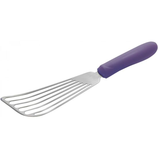 Winco TWP-60P Allergen Free Purple Handle Stainless Steel Fish Spatula, 6-3/4" x 3-1/4"