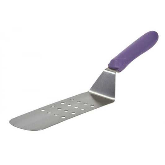Winco TWP-91P Allergen Free Purple Handle Stainless Steel Perforated Flexible Offset Turner, 8-1/4" x 2-7/8"