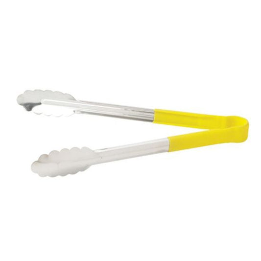Winco UT-16HP-Y 16" Stainless Steel Utility Tongs, Yellow Handle