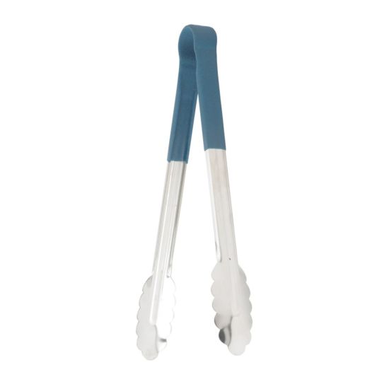 Winco UTPH-12B 12" Stainless Steel Utility Tongs with Blue Polypropylene Handle, 12"