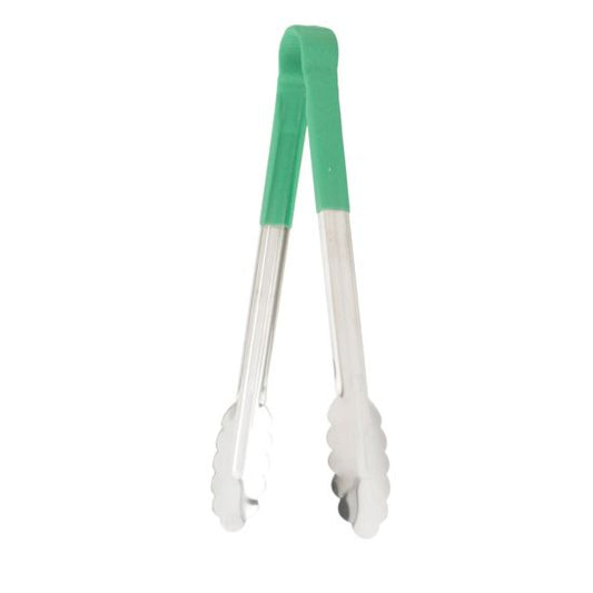 Winco UTPH-12G 12" Stainless Steel Utility Tongs with Green Polypropylene Handle