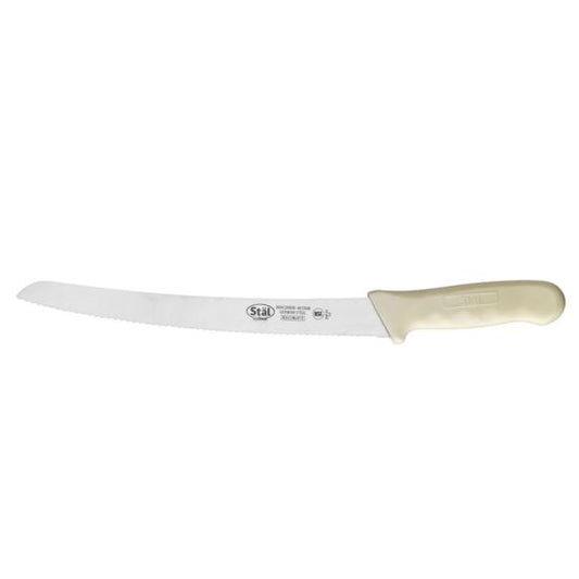 Winco KWP-91 Stal 9.5" Allergen Free Steel Curved Bread Knife With White Handle