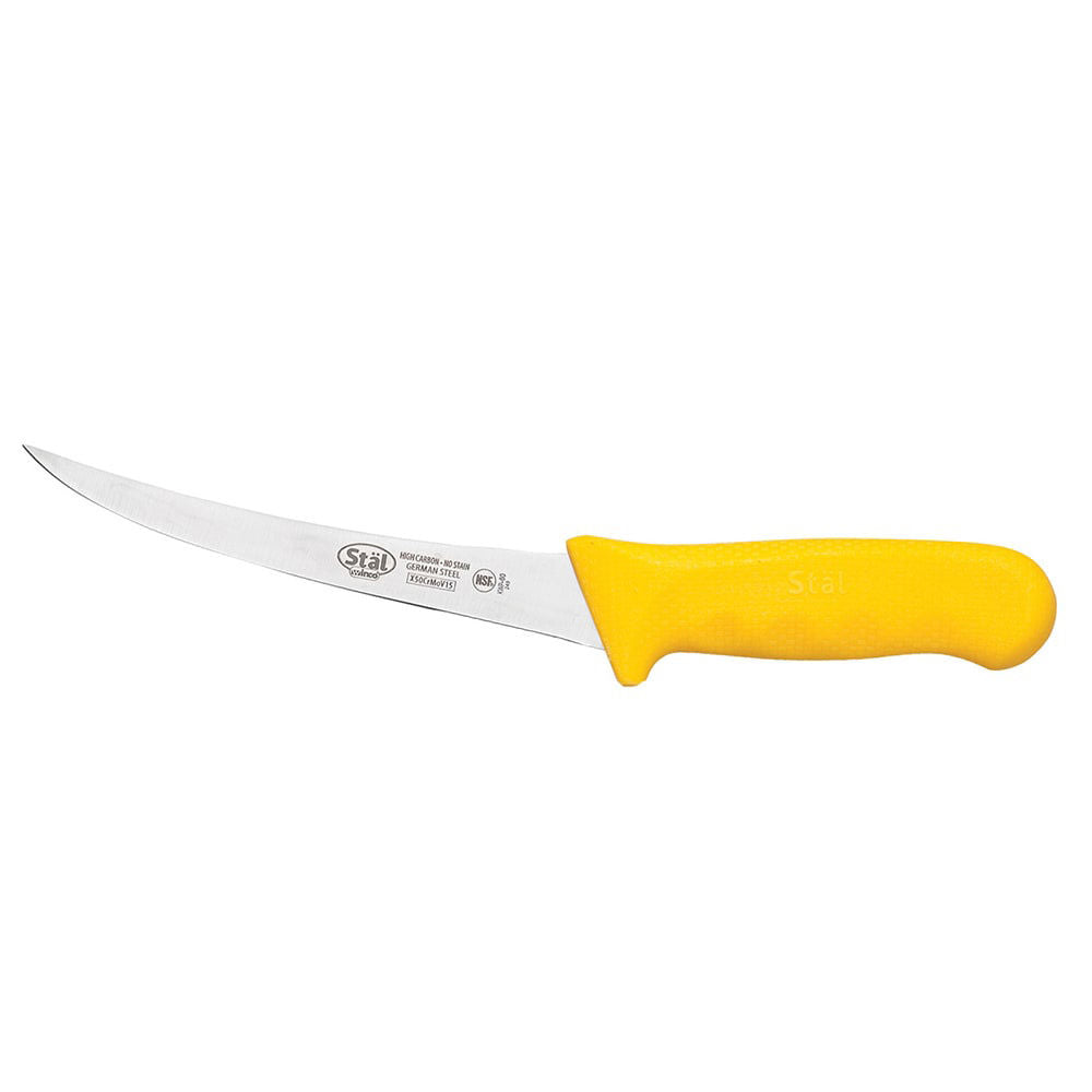 Winco KWP-60Y Stal 6" Curved Boning Knife with Yellow Handle