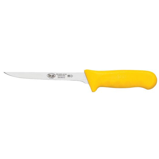 Winco KWP-61Y Stal 6" Straight Boning Knife with Yellow Handle