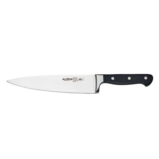 Winco KFP-80 8" Chef Knife, 1 Piece Full Tang, Forged Carbon Steel, POM Handle