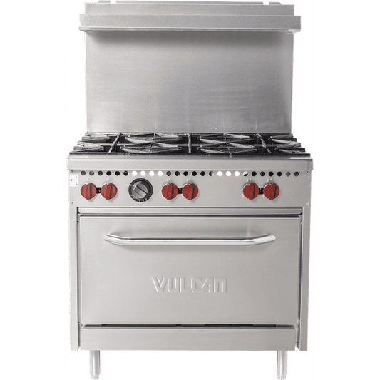 Vulcan SX36-6BN SX Series Stainless Steel 36" Natural Gas Range 6-28,000 BTU Burners and Space Saver Oven