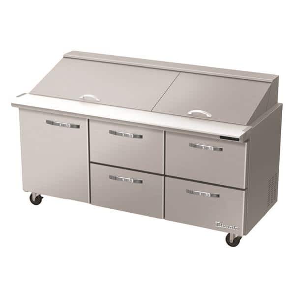 Blue Air BLMT72-D4RM-HC 72" Mega Top 4 Drawers 1 Left Door All Stainless Preparation Table with 30 1/6-20.2 cu.ft.