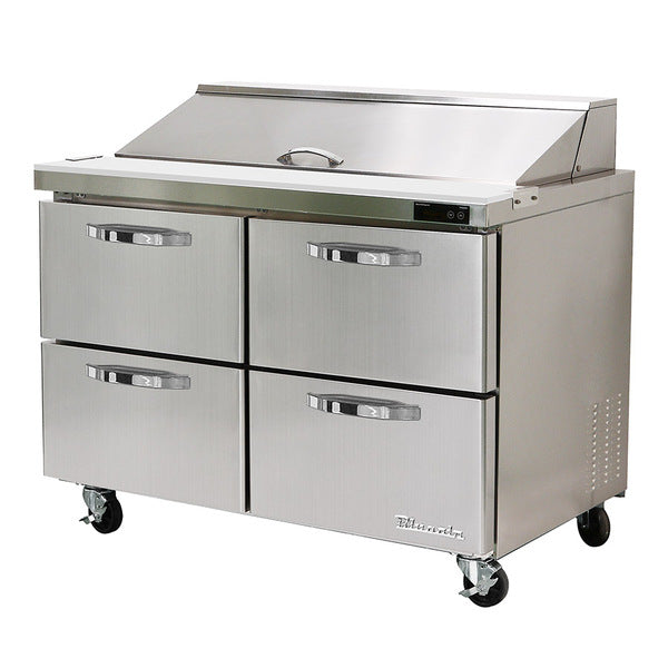 Blue Air BLPT48-D4-HC 48" W 4 Drawer All Stainless Preparation Table with 12 1/6 Pans-13.1 cu.ft.