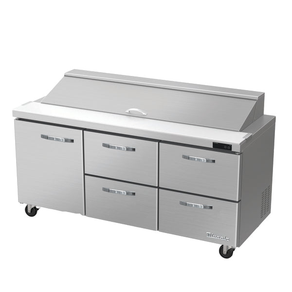 Blue Air BLPT72-D4RM-HC 72" W 4 Drawer 1 Left Door All Stainless Preparation Table with 18 1/6 Pans-20.2cu.ft.