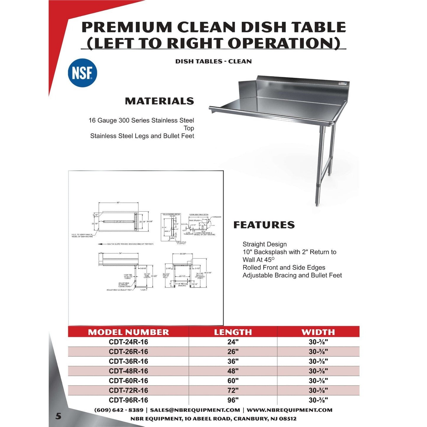 NBR Premium Clean Dish Table (Left to Right)
