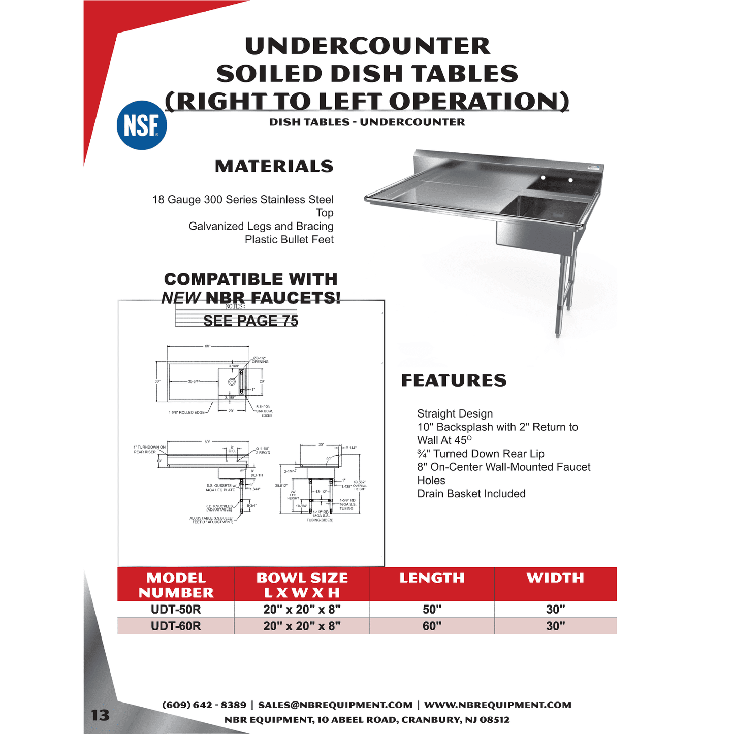 NBR Soiled Undercounter Dishtable (Right to Left)