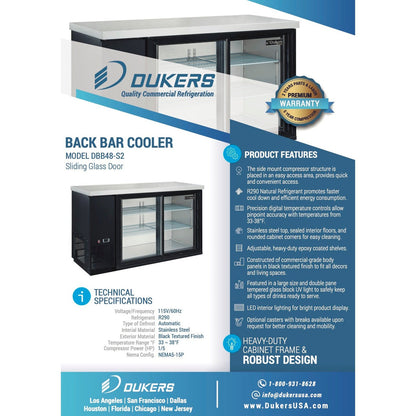 Dukers DBB48-S2 2-Door Bar and Beverage Cooler Sliding Doors