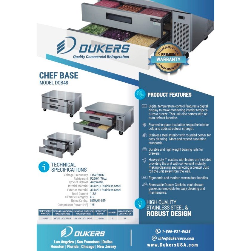 Dukers DCB48-D2 Chef Base Refrigerator with 2 Drawers