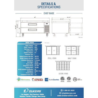 Dukers DCB48-D2 Chef Base Refrigerator with 2 Drawers