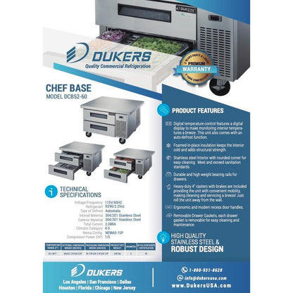 Dukers DCB52-60-D2 Chef Base Refrigerator with 2 Drawers