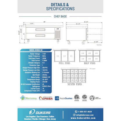 Dukers DCB52-60-D2 Chef Base Refrigerator with 2 Drawers