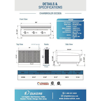 Dukers DCCB36 36 in. W Countertop Charbroiler