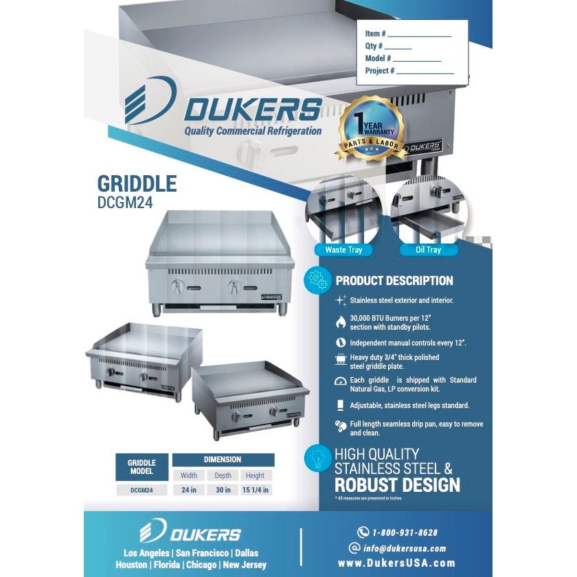 Dukers DCGM24 24 in. W Griddle with 2 Burners