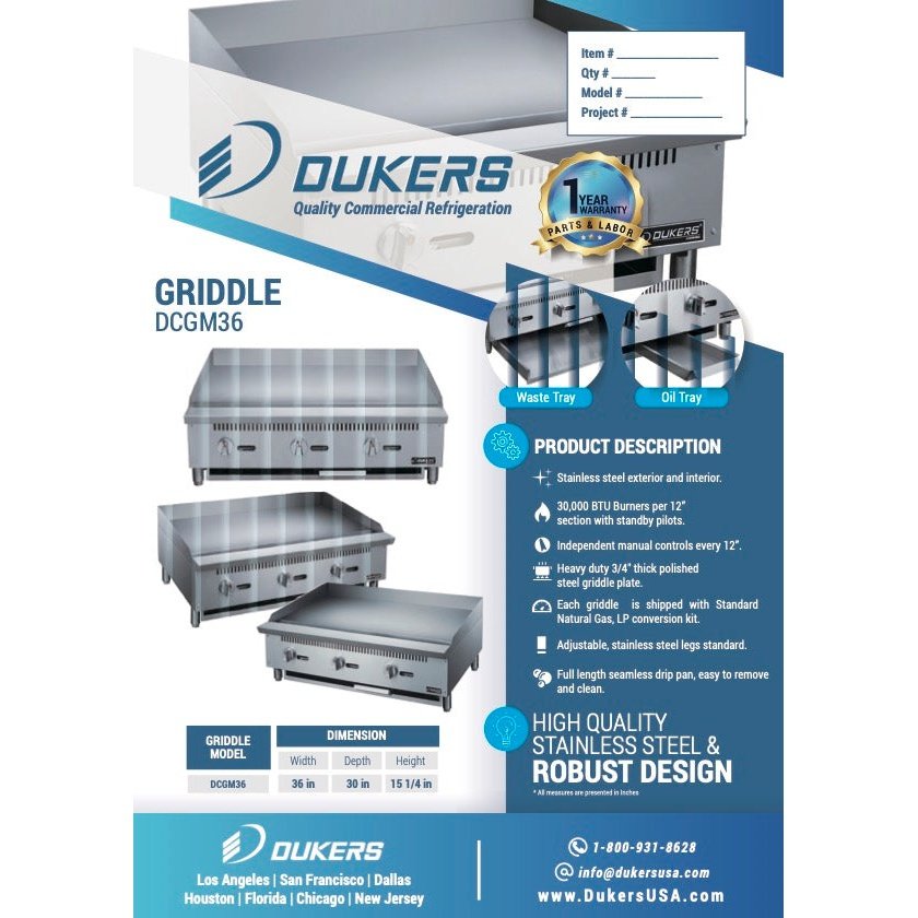 Dukers DCGM36 36 in. W Griddle with 3 Burners